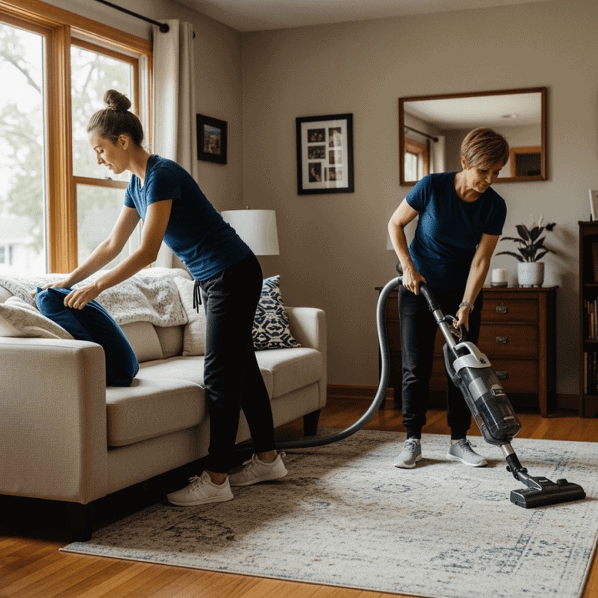 Professional maid service in Mapleton, UT cleaning a residential living room